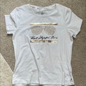 KARL LAGERFELD Paris White embellished Graphic Tee